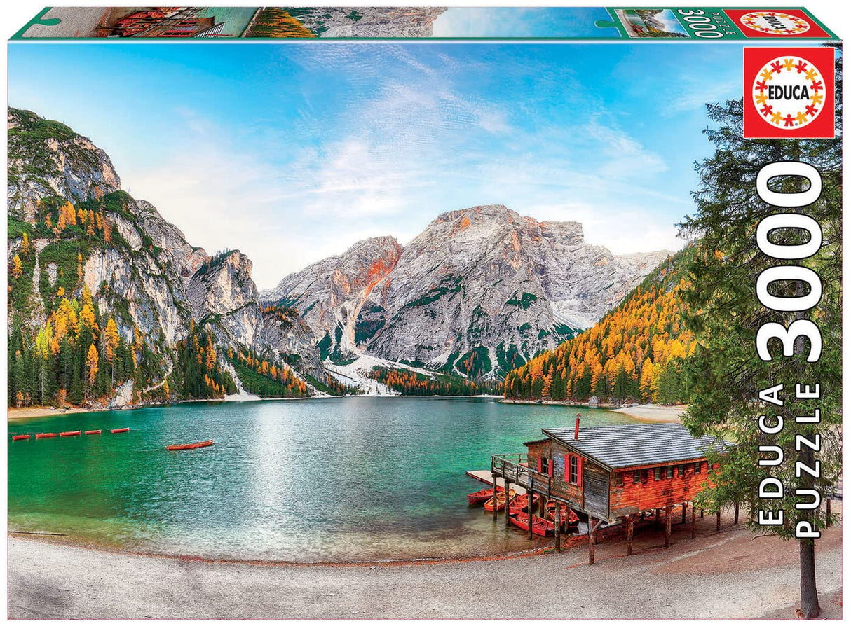 Educa - Braies Lake at Autumn - 3000 Piece Jigsaw Puzzle - Puzzle Glue Included - Completed Image Measures 47.25" x 33.5" - Ages 14+ (19281) Educa