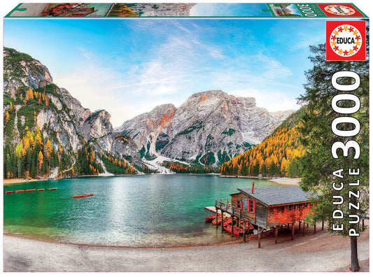 Educa - Braies Lake at Autumn - 3000 Piece Jigsaw Puzzle - Puzzle Glue Included - Completed Image Measures 47.25" x 33.5" - Ages 14+ (19281)