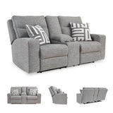 Signature Design by Ashley Biscoe Casual UV Resistant Power Reclining Loveseat with Console, Adjustable Headrest and USB Ports, Light Gray Signature Design by Ashley