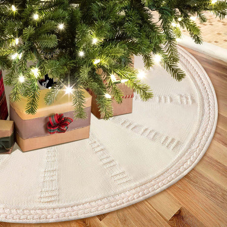 EIMMBD Christmas Tree Skirt, 48 inches Cable Knit Knitted Thick Rustic Christmas Tree Decoration for Xmas Indoor Home Holiday (Cream) EIMMBD