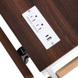 Hlcodca 46.5'' Farmhouse Kitchen Island with Charging Station, Drop Leaf & Bead Drape - Mobile Rolling Cart, Ample Storage, Rustic Wood Grain Countertop for Compact Spaces (White+Brown) Hlcodca