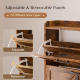 MU Shoe Storage Cabinet with 2 Flip Drawers, Freestanding Shoe Rack Cabinet with Metal Legs, Hidden Shoe Organizer Cabinet for Entryway, Living Room, Rustic Brown MU