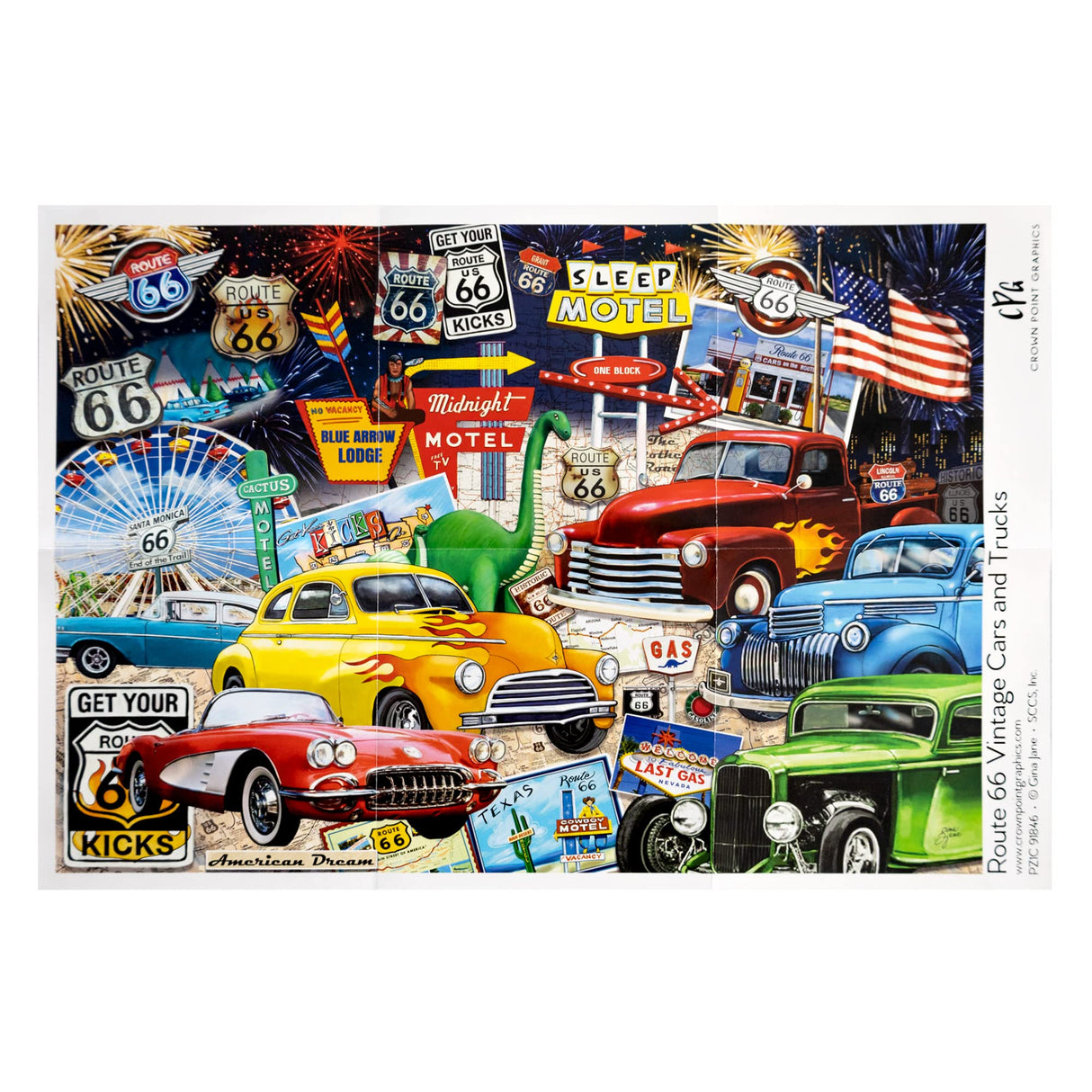 Crown Point Graphics Route 66 Vintage Cars and Trucks Puzzle, 1000 Piece Jigsaw Puzzle Crown Point Graphics