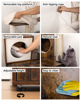 FourFurPets Multipurpose Litter Box Enclosure, Cat Tree and Condo, Side Table, with Large Platform, Cat House, Full Sisal Posts, Removable Washable Cushion, Rustic Brown FourFurPets