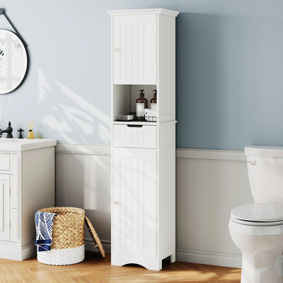 ChooChoo 67" Tall Bathroom Storage Cabinet Freestanding with Adjustable Shelves, Narrow Storage Linen Cabinet with 2 Doors and 1 Drawers for Bathroom, Living Room, Kitchen, White