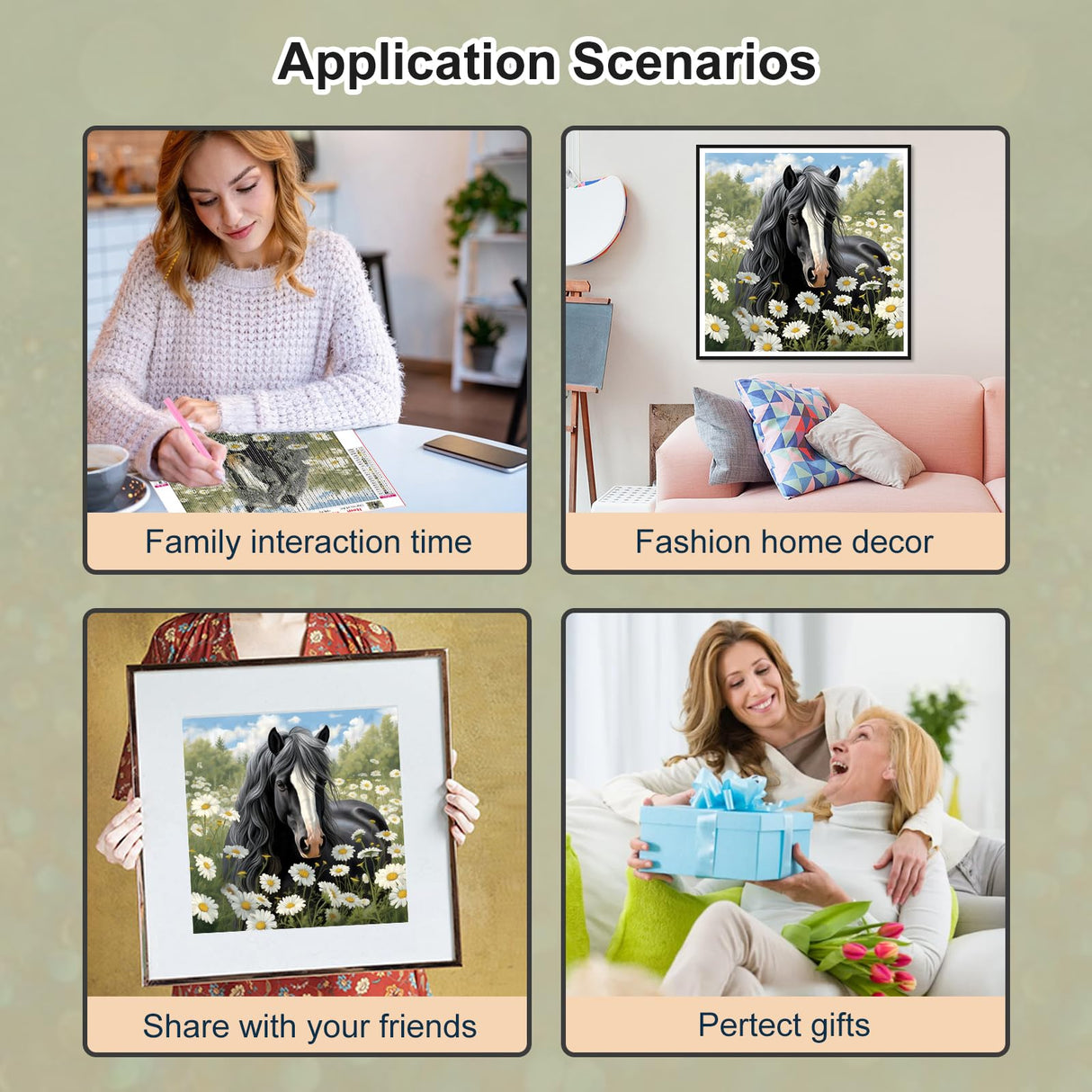 PFFNGPEN Diamond Painting Kits for Adults, 5D DIY Horse Diamond Art Kits for Beginners, Full Drill Round Diamond Art for Home Wall Decor, Daisy, 12x12 inch PFFNGPEN