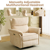 Oversized Power Recliner Chairs for Adults with Massage and Heat, Power Swivel Rocker Recliner Chair with Adjustable Headrest, 26" Extra Wide Rocker Nursery Recliner with USB Port, Beige RUTOX