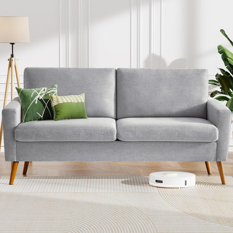 WEUP 68" Loveseat Sofa Light Grey Linen Couch, Mid Century Modern Love Seat Couches for Living Room, Small Loveseat for Bedroom Office, Comfy Sofa with Spring Cushion, Solid Wood, Tool-Free Assembly WEUP