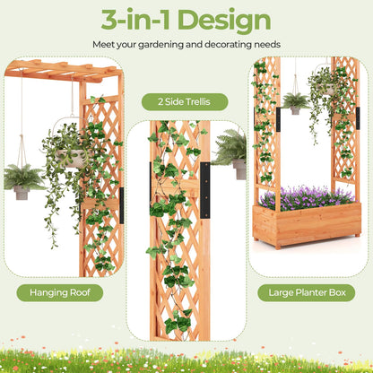 HAPPYGRILL 72" Raised Garden Bed with Trellis, 2 Pack Freestanding Wood Planter Box w/Hanging Roof & 2 Drainage Holes for Vine Climbing Plants Flowers, Outdoor Planter w/Trellis for Garden Pa - WoodArtSupply