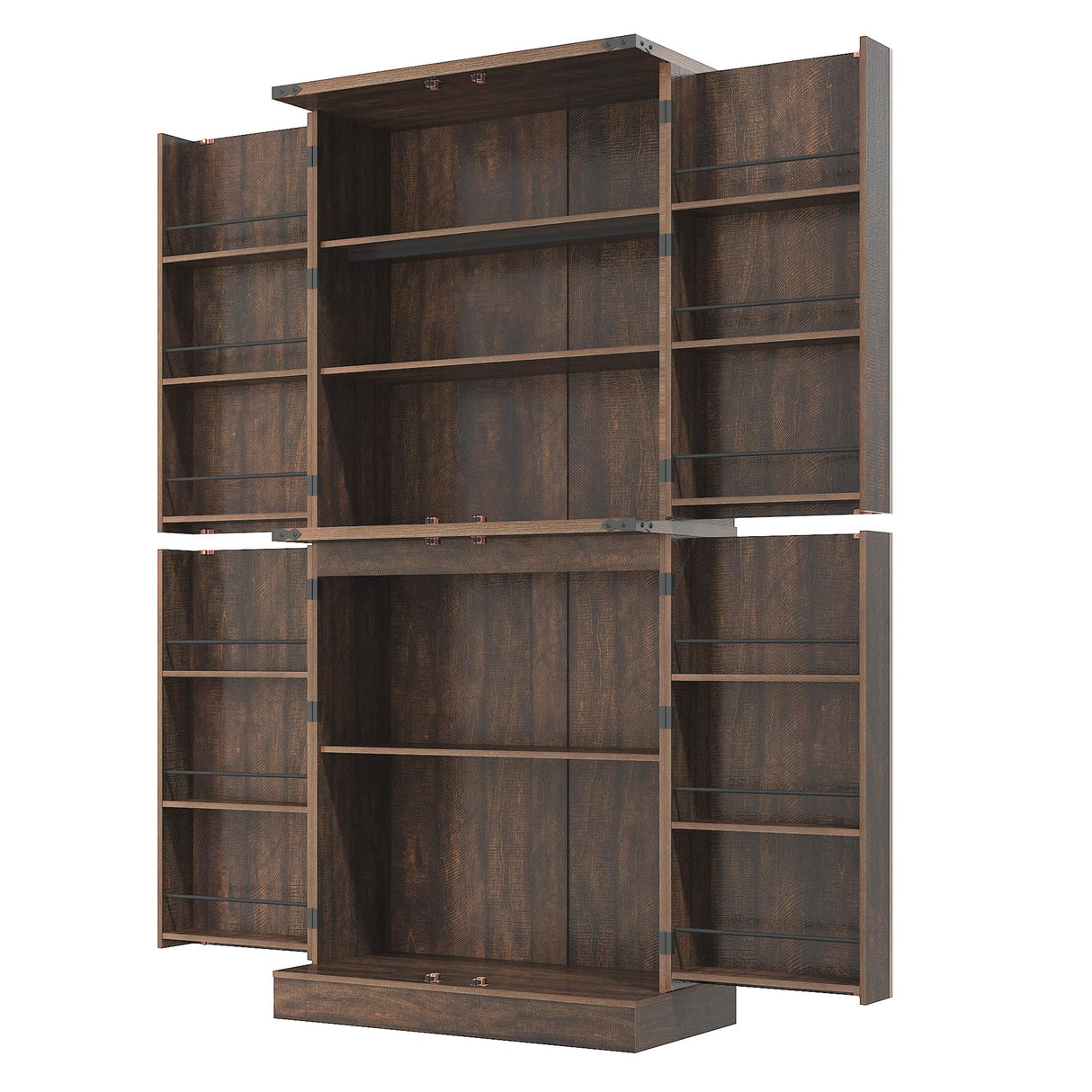 Hlivelood Farmhouse Kitchen Pantry Cabinet, 71" Tall Storage Cabinet with Adjustable Shelves & 4 Barn Doors & Drawer, Rustic Wood Cupboard for Kitchen, Dining Room, Living Room, Brown Hlivelood