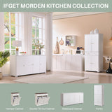 IFGET 71" Tall Kitchen Pantry, Modern Curved Pantry Storage Cabinet with 4 Doors and 6 Adjustable Shelves, Cupboard for Kitchen, Dining Room, Living Room and Bathroom, White IFGET