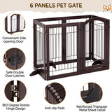 Yaheetech 32-inch Tall Dog Gate with Door Extra Wide Pet Gate for Dogs, Foldable Wire & Wooden Puppy Safety Fence w/3 Support Feet,Freestanding Dog Gate for the House,Doorway,Stairs(Espresso,6 Panels) Yaheetech
