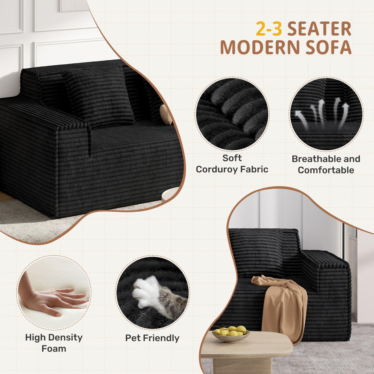 75'' Cloud Loveseat Sofa, No Assembly Required Comfy Deep Seat Couches 1 pcs for Living Room, Bedroom, Apartment Luxanimarion