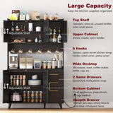 Rovaurx 70.9" Kitchen Pantry Cabinet with Microwave Shelf, Rattan Freestanding Storage Cabinet with Charging Station, Sideboard Buffet Cabinet with Drawers and Doors, Black and Natural KBG002BME Rovaurx