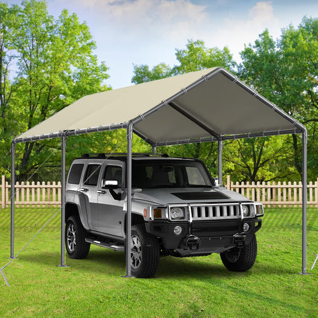 Outdoor Carport 10x20ft Heavy Duty Car Tent, Portable Garage Canopy Storage Shed, Car Shelter, All-Season Tarp Tent for Car, Party (Bg) Grezone