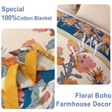 Wzvzss Boho Throw Blanket - 100% Cotton Soft Throw Blanket for Bed, 50"x60" Reversible Breathable Lightweight Fall Blankets, All Seasons Farmhouse Decor Floral Plant Butterfly Throw Quilt Wzvzss