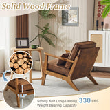 VINGLI Solid Wood Wide Armrests Accent Chair,Upholstered Mid Century Modern Chair with Pillow,Comfy Reading Chair Farmhouse Arm Chair,Chairs Living Room,Bedroom,Guest Room,Suede,Rustic VINGLI