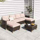 Grand patio Sofa Sets Outdoor Furniture Sets, Wicker Patio Furniture 7-Piece Sectional Sofa with Thick Olefin Cushions for Yard Garden Porch for Six (Beige Sofa Set for Six, 7 PCS) Grand patio
