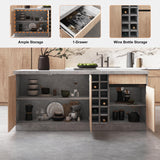 homary 72'' Kitchen Island with Storage Japandi Style Wood Kitchen Islands with Seating and LED Light in Gray homary