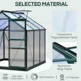 Outsunny 6' x 6' x 6.5' Polycarbonate Greenhouse, Heavy Duty Outdoor Aluminum Walk-in Green House Kit with Rain Gutter, Vent and Door for Backyard Garden, Dark Green Outsunny