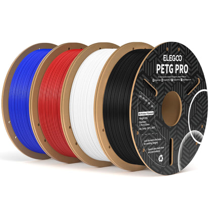 ELEGOO PETG PRO Filament 1.75mm Bundle 4KG, Strong 3D Printer Filament Dimensional Accuracy +/- 0.02 mm, 1kg Cardboard Spool(2.2lbs) for Most FDM 3D Printers(Black, White, Blue, Red) - WoodArtSupply