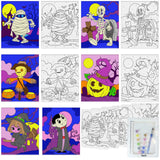 6 Packs Halloween Pre Drawn Stretched Canvas Paint by Numbers Kit with Framed Canvas brushes acrylic paint Halloween DIY Acrylic Landscape Oil Painting Arts Crafts for Beginners, Students, Party Favor Yizeda