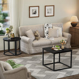 GreenForest Coffee Table Oval 3pcs Set, Modern Living Room Table with 2 End Tables, Small Center Table with Metal Frame for Home Apartment, Black GreenForest