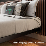 iPormis Twin Size Floating Bed Frame with LED Lighting and Charging Station, Metal Platform Design, Noise-Free Assembly, Black iPormis