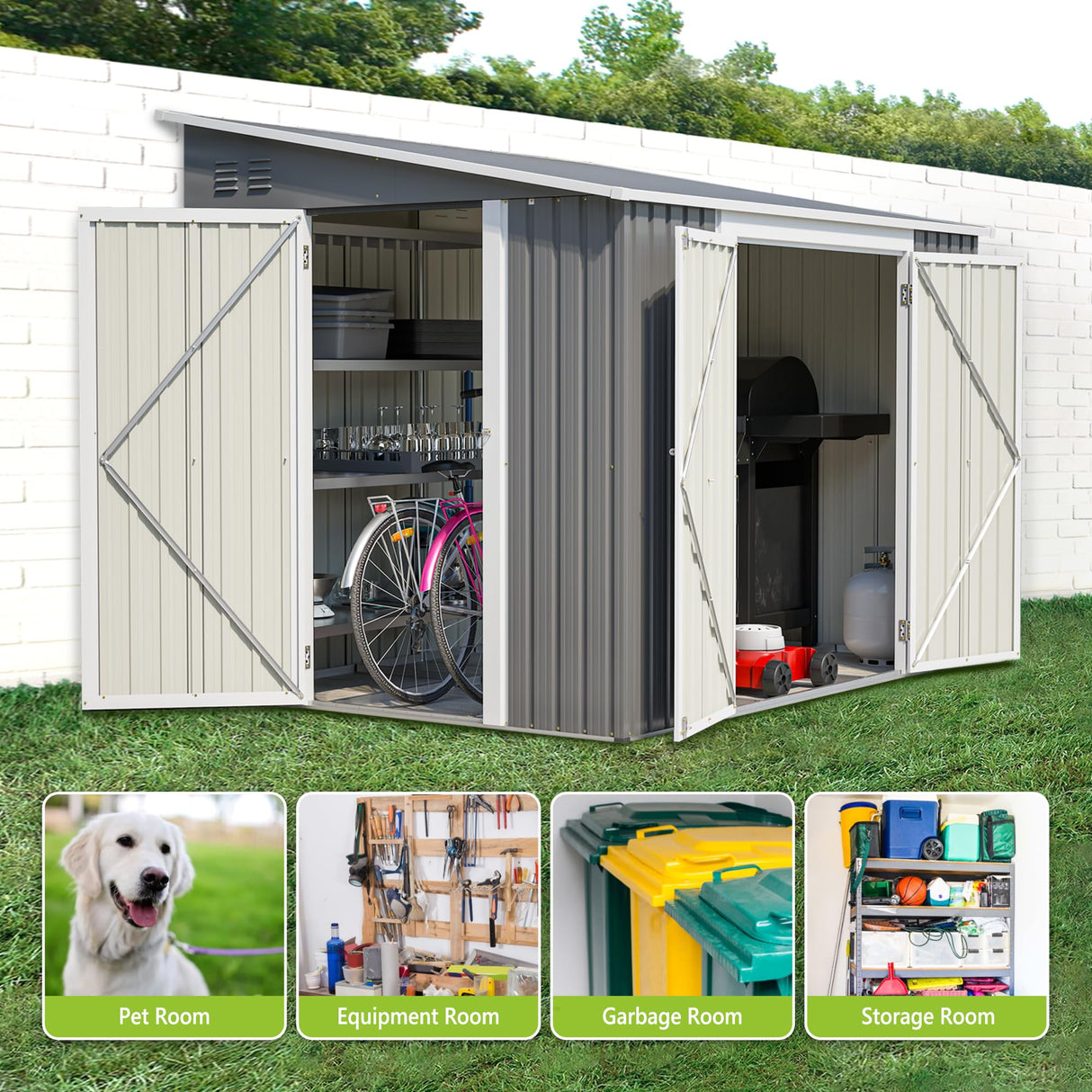 Thanaddo 6x8FT Lean to Shed Metal Outdoor Storage Sheds with Floor Frame,Large Tool&Lawn Mower Shed with Two Lockable Doors for Garden Backyard Patio Storage,Outside Waterproof Storage Shed Thanaddo
