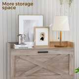 Homleke 32" W Farmhouse Shoe Storage Cabinet with 2 Flip Drawers and Barn Door Design, Adjustable Shelves, Modern Hidden Slim Narrow Shoe Rack Cabinet for Entryway, Foyer, Hallway, Living Room,Greige Homleke