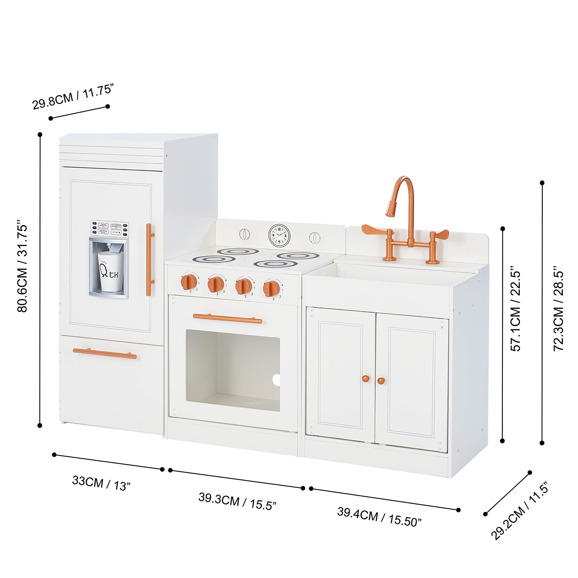 Teamson Kids Little Chef Paris Modular Contemporary Interactive Wooden Play Kitchen with Refrigerator, Oven, Sink, and Storage Space for Easy Clean Up, White with Rose Gold Finishes - WoodArtSupply