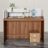 UEV Modern Reception Desk with Counter, 47“ Front Desk Reception Room Table with Cable Grommet, Marble Texture Top Front & Led Lights, Retail Counter for Beauty Salon, Checkout, Home Office UEV