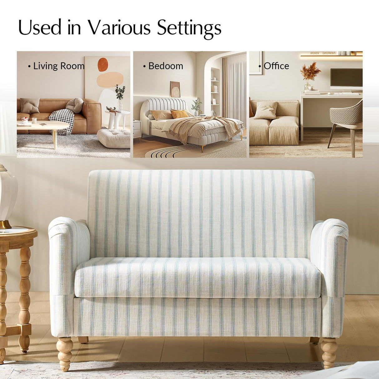 TerraSafe Loveseat Sofa for Living Room, 50.5" Small Love Seat, Comfy Upholstered Farmhouse Couches with Armrests for Bedroom, Office, Apartment, Blue TerraSafe