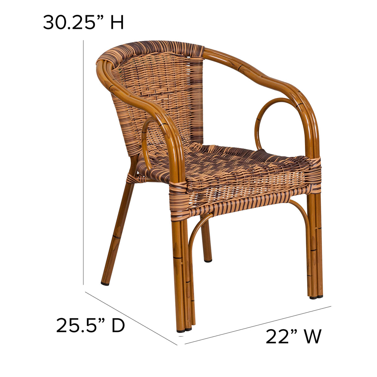 EMMA + OLIVER Brown Rattan Patio Chair with Dark Red Bamboo-Aluminum Frame EMMA + OLIVER