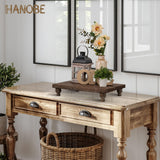 Hanobe Wooden Riser Decorative Tray: Farmhouse Wood Pedestal Display Stand Rustic Brown Tray Riser Centerpiece for Coffee Bar Kitchen Dining Room Home Table Decor, Short & Tall Footed Hanobe