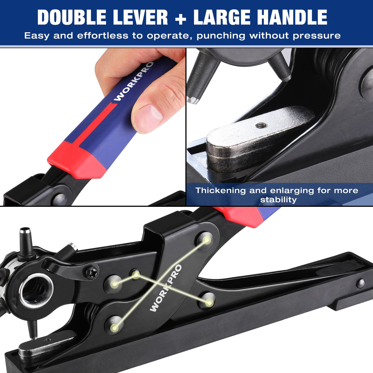 WORKPRO Desktop Leather Hole Punch Set, Rotary Belt Hole Puncher for Leather, 6 Punch Sizes, Heavy Duty Leather Hole Punch Tool for Leather Belts, Dog Collars, Watch Band, Saddles, Shoes, Home DIY WORKPRO