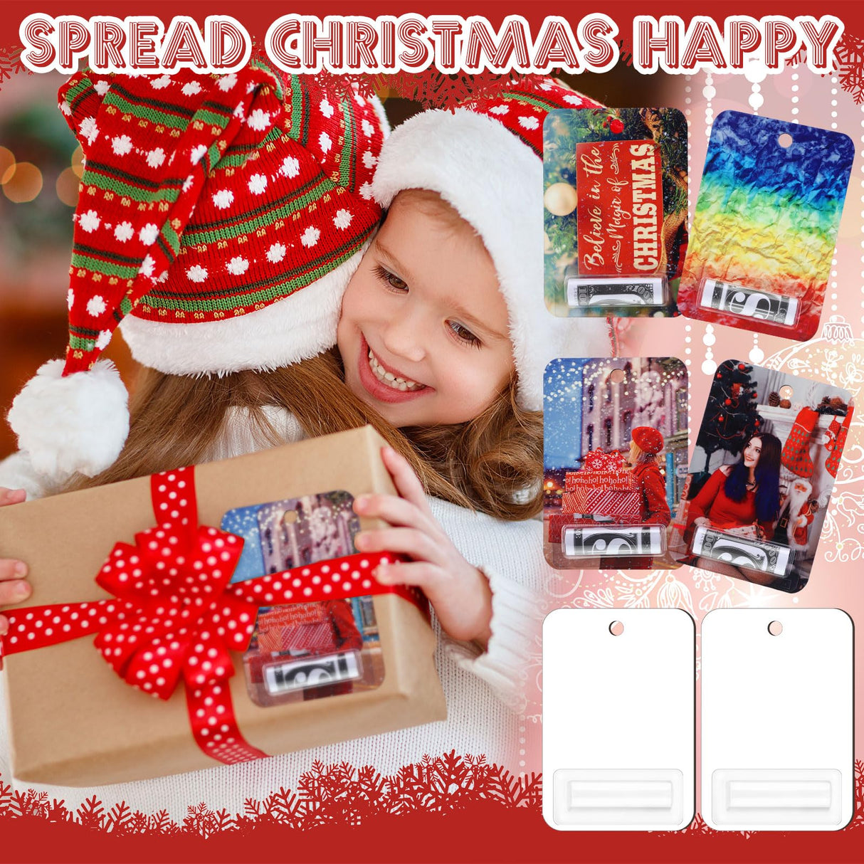 Weysat 18 Pcs Sublimation Money Card Blanks with Lipstick Money Holder Shaker Domes, Sublimation Money Card Holder Blanks for Christmas Thanksgiving DIY Cash Gifts(Round Hole) Weysat