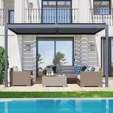 BPS 13 x 10 ft. Outdoor Aluminum Wall Mounted Louvered Pergola Waterproof Gazebo Sun Shade Shelter with 2 Adjustable Rainproof Panels for Patio, Garden, Backyard Lawn & Garden - Dark Gray BPS