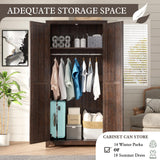 LUXOAK 70" Large Armoire Wardrobe Closet with Hanging Rod, Farmhouse Clothing Storage Cabinet with 2 Barn Doors, Wooden Tall Bedroom Armoires with Shelf, Espresso LUXOAK