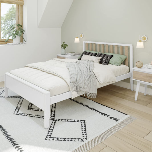 Max & Lily Scandinavian Full Bed for Kids, Solid Wood Twin Frame with Slatted Headboard in White/Blonde - WoodArtSupply