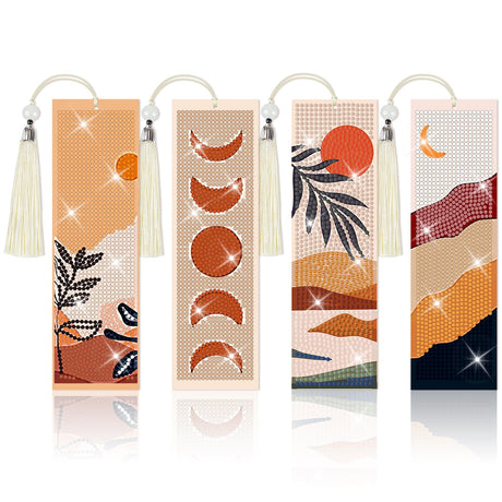4 Pieces Boho Diamond Art Bookmarks 5d Boho Beaded Bookmark Leather Tassel Bookmark for DIY Making Beginner Kids Adults Arts Craft Supplies clothmile