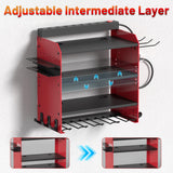 Power Tool Organizer Wall Mount with Charging Station, Garage 4 Drill Storage Shelf with Cordless Tool Holder, Heavy Duty Rack with 8 Outlet Power Strips and Hooks, Gift for Men, Husband (4 Layer) OKCHILD