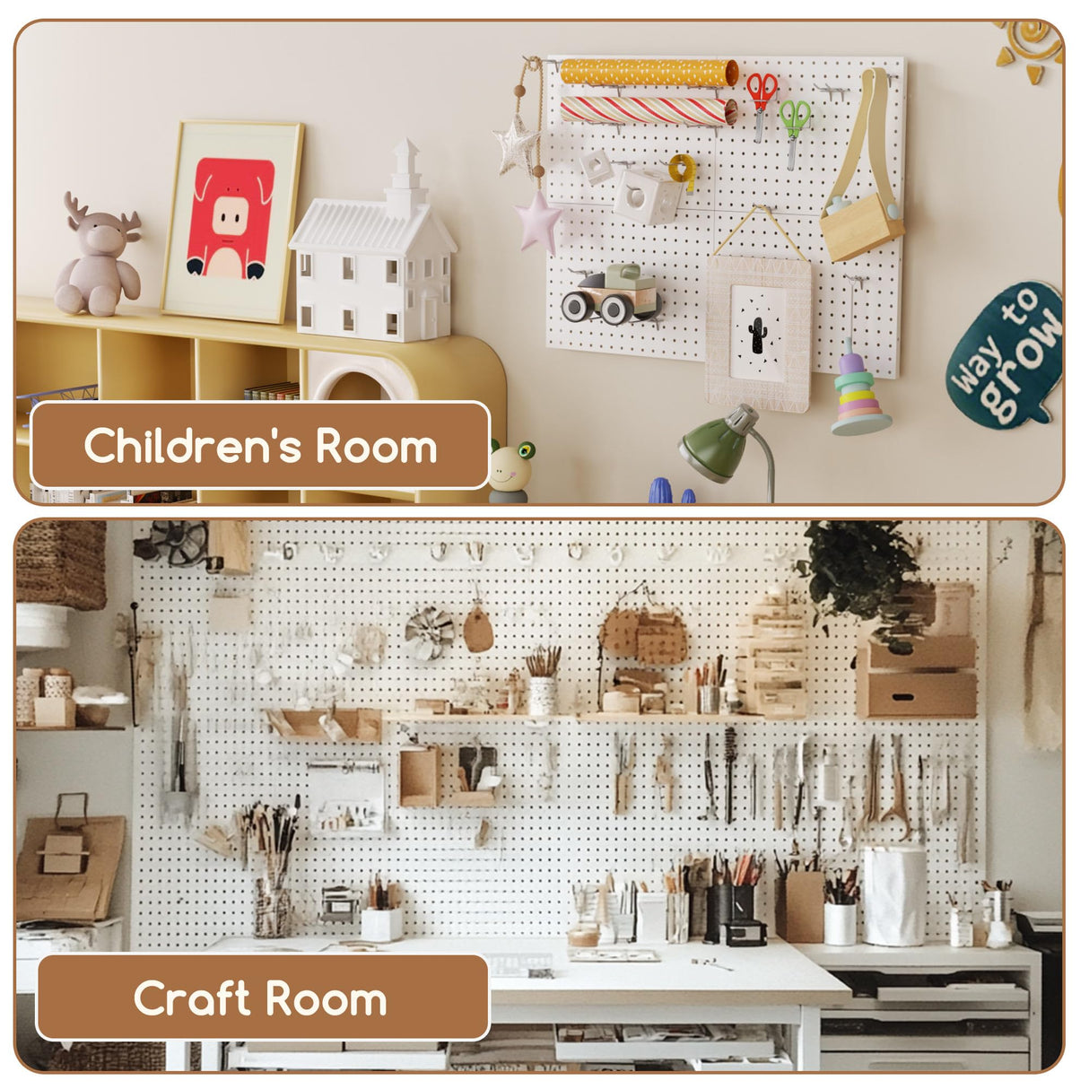 Spampur Peg Board, 4 Pack Metal PegBoard Organizer with Accessories, White Pegboard Panels with 50 Pcs Hooks and Baskets, Wall Organizer for office, Craft Room Organization, Garage, Sewing Room Spampur