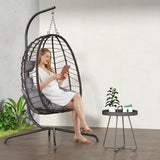 Hanging Egg Chair with Stand, Swinging Egg Chair Outdoor Indoor, Hanging Basket Chair with Cushion, Patio Wicker Hammock Chair 350lbs Capacity for Bedroom, Porch, Balcony, Backyard, Garden (Grey) LEX CRAFT