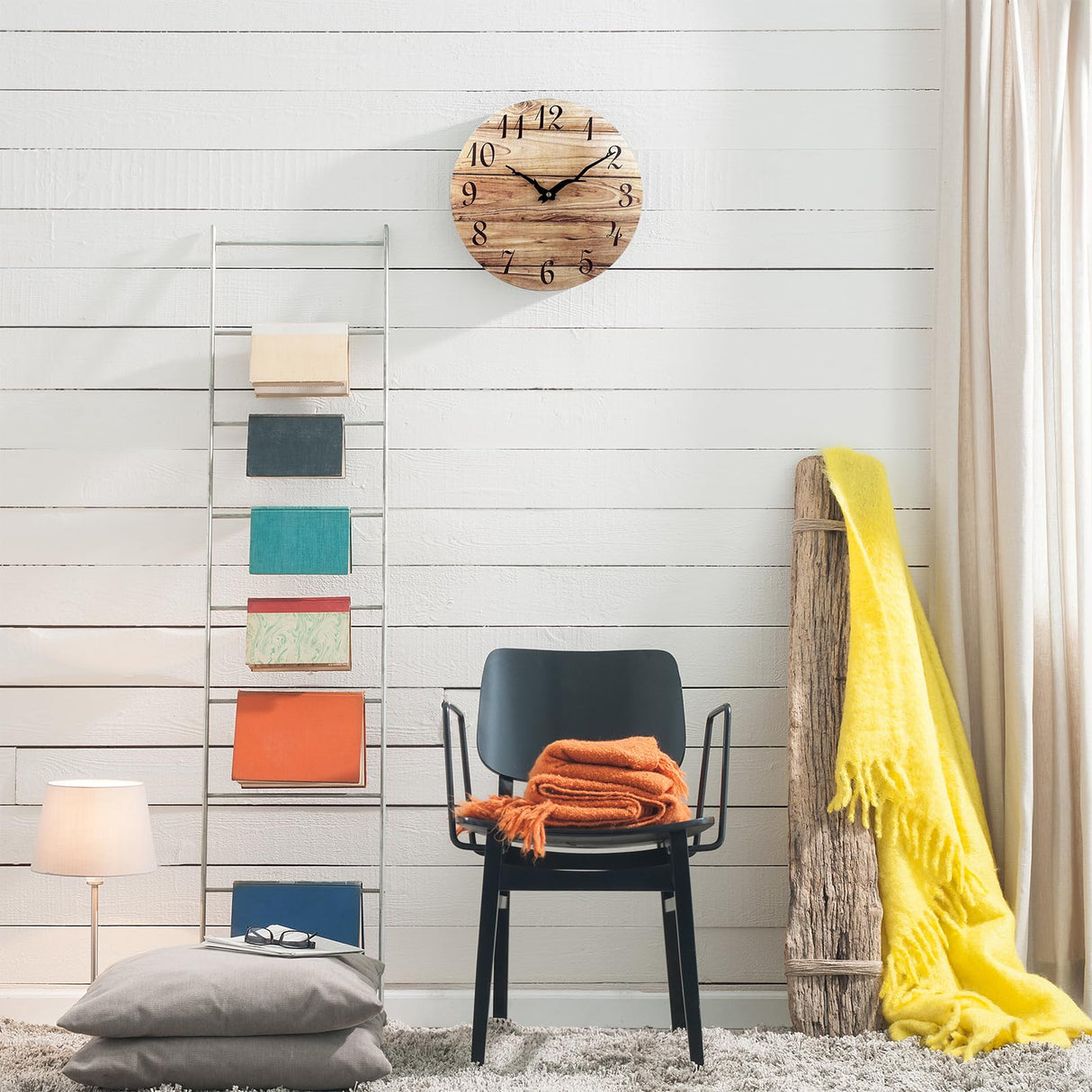 Plumeet Small Wall Clock, 10'' Frameless Wooden Wall Clocks with Silent Quartz Movement, Rustic Country Village Walnut Clocks Decorative for Kitchen Bedroom Living Room, Brown Plumeet