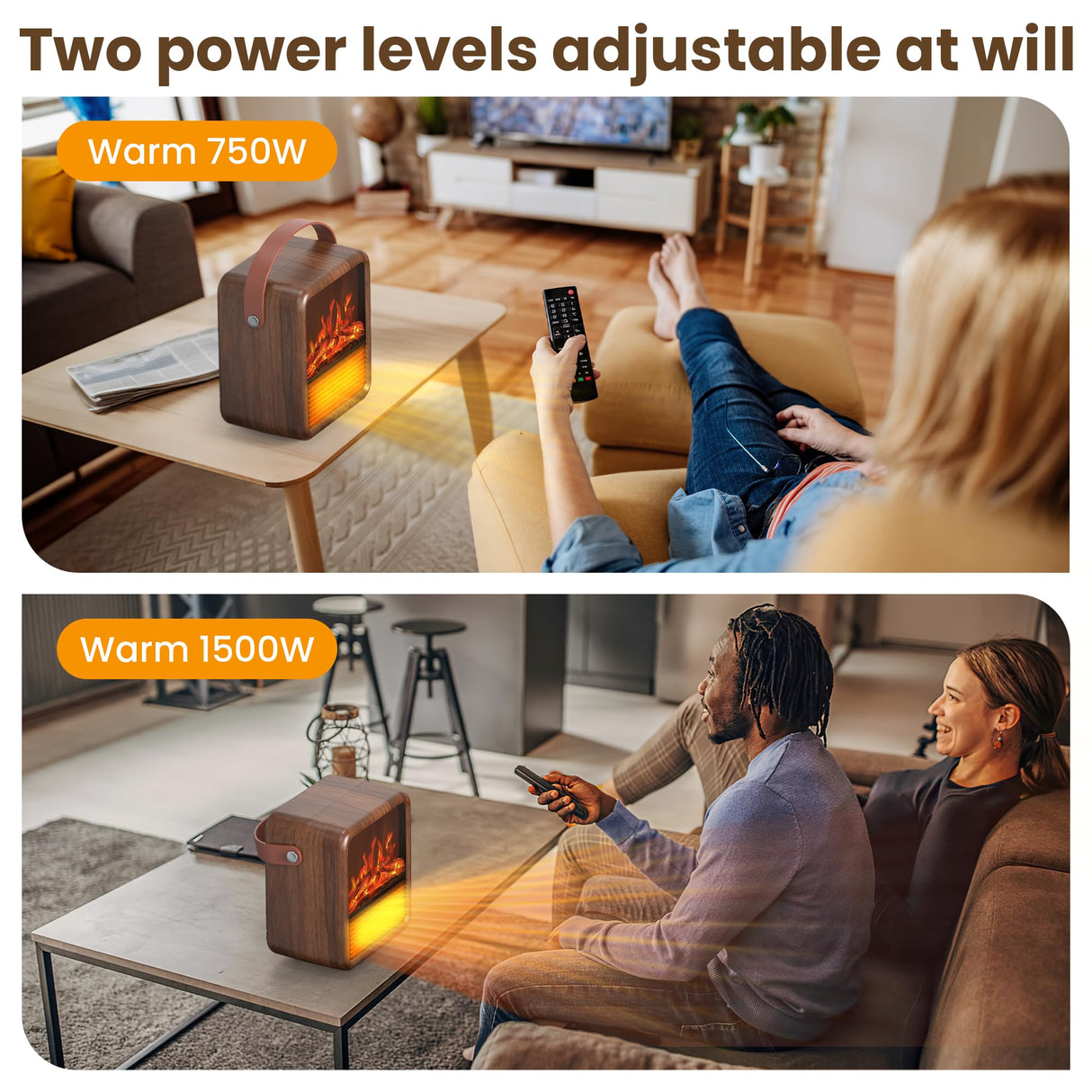 Riseon Small Portable Space Heater for Indoor use with Realistic 3D Flame, Mini Electric Fireplace Heater with Thermostat, 1500W/750W PTC Ceramic Heating, Tip-Over Safety Switch, Walnut Riseon