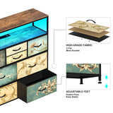 Tohomeor TV Stand with Power Oulet Dresser with Charging Station & LED Light Dresser with 8 Fabric Drawers for Living Room Storage Chest of Drawers Retro Dresser with Open Shelf Wooden Top Tohomeor