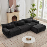 MAXMXX 117”L Shaped Modern Sofa Modular Sectional Cloud Couch with Ottoman,Oversized Boneless Sofa,3+1 Seater Chenille Deep-Seat Sofa with 3 Pillows,Suitable for Living Room or Bedroom (Black) MAXMXX