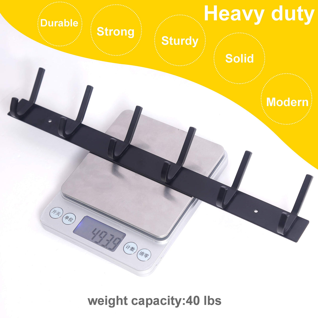 WEBI Coat Rack Wall Mounted,17-1/8 Inch Coat Hooks for Hanging Coats,Heavy Duty Metal Hook Rack Rail with 6 Double Dual Hooks Coat Hanger Wall Mount for Clothes Jacket,Black,2 Packs WEBI