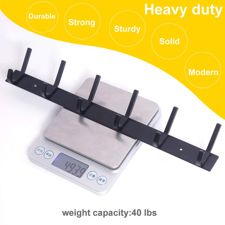 WEBI Coat Rack Wall Mounted,17-1/8 Inch Coat Hooks for Hanging Coats,Heavy Duty Metal Hook Rack Rail with 6 Double Dual Hooks Coat Hanger Wall Mount for Clothes Jacket,Black,2 Packs WEBI